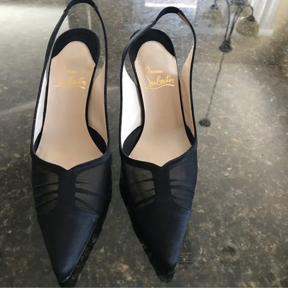 Christian Louboutin Black Pointed Slingback Pumps with Red Sole - Picture 5 of 8